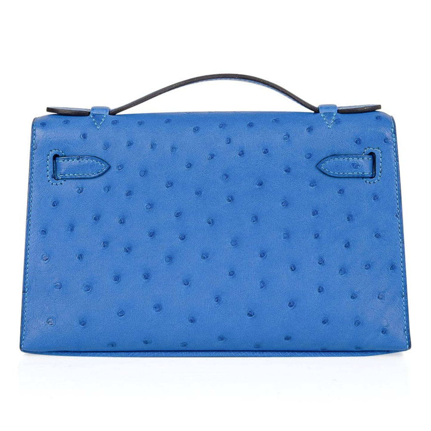 Vivid Cornflower Blue Tiny Raised Dot Slim Flat Rectangular Hand Clutch With Luminous Golden Twist Lock Hardware And Single Thin Curved Top Grip
