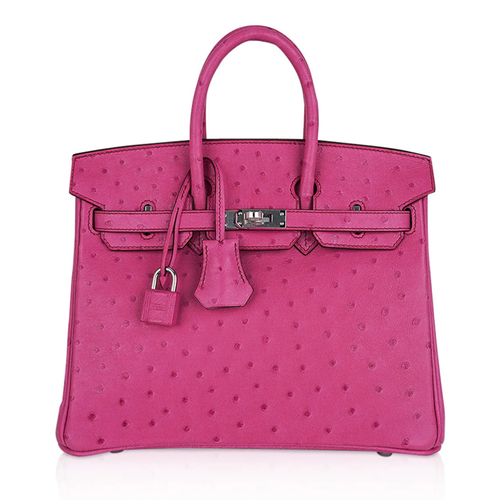 Vivid Deep Fuchsia Tiny Raised Dot Compact Trapezoid Hand Tote With Sleek Silvery Twist Lock Hardware And Matching Suspended Metal Padlock Charm
