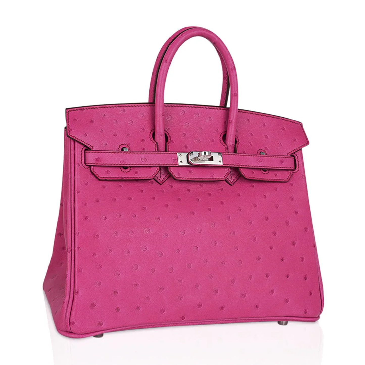 Vivid Deep Fuchsia Tiny Raised Dot Compact Trapezoid Hand Tote With Sleek Silvery Twist Lock Hardware And Matching Suspended Metal Padlock Charm