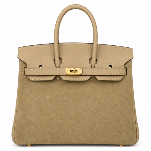 Warm Milk Tea Beige Dual Textured Compact Trapezoid Carry Tote With Luminous Golden Twist Lock Hardware And Built-In Inner Zipper Slot
