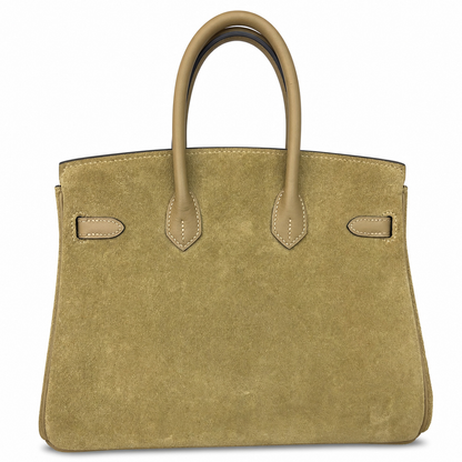 Warm Milk Tea Beige Dual Textured Compact Trapezoid Carry Tote With Luminous Golden Twist Lock Hardware And Built-In Inner Zipper Slot
