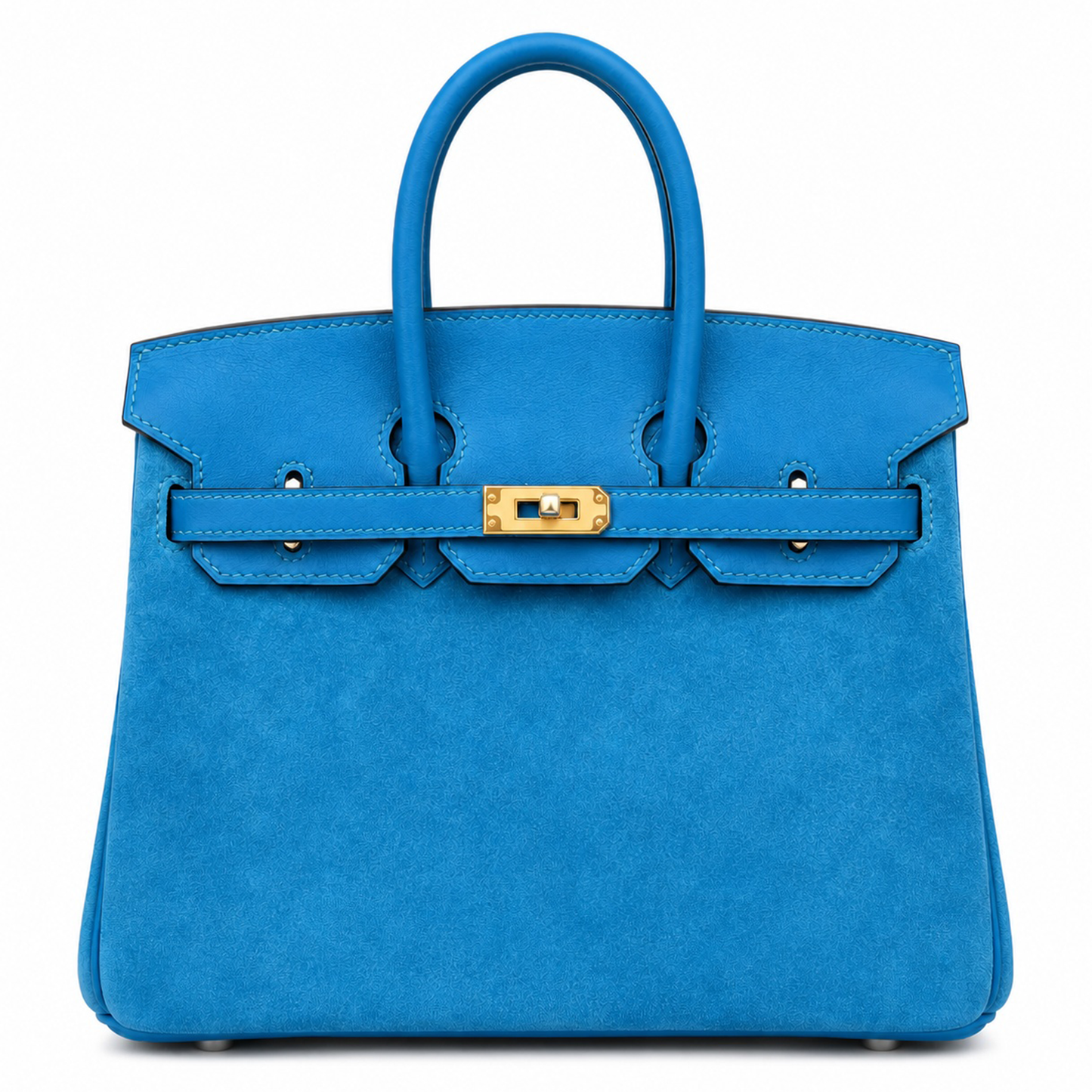 Vivid Tanzanite Blue Dual Texture Compact Trapezoid Hand Carry Tote With Radiant Golden Twist Lock Hardware And Uniform Matching Hue Edge Stitching