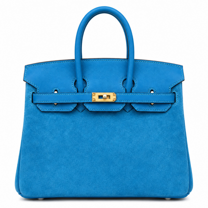 Vivid Tanzanite Blue Dual Texture Compact Trapezoid Hand Carry Tote With Radiant Golden Twist Lock Hardware And Uniform Matching Hue Edge Stitching