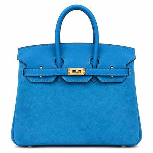 Vivid Tanzanite Blue Dual Texture Compact Trapezoid Hand Carry Tote With Radiant Golden Twist Lock Hardware And Uniform Matching Hue Edge Stitching
