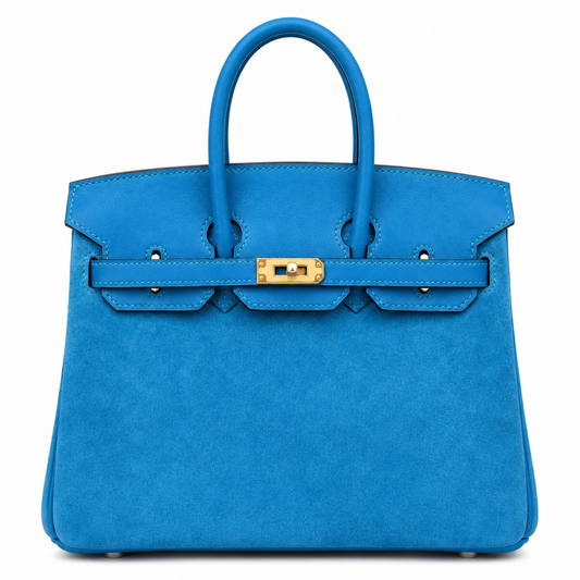 Vivid Tanzanite Blue Dual Texture Compact Trapezoid Hand Carry Tote With Radiant Golden Twist Lock Hardware And Uniform Matching Hue Edge Stitching
