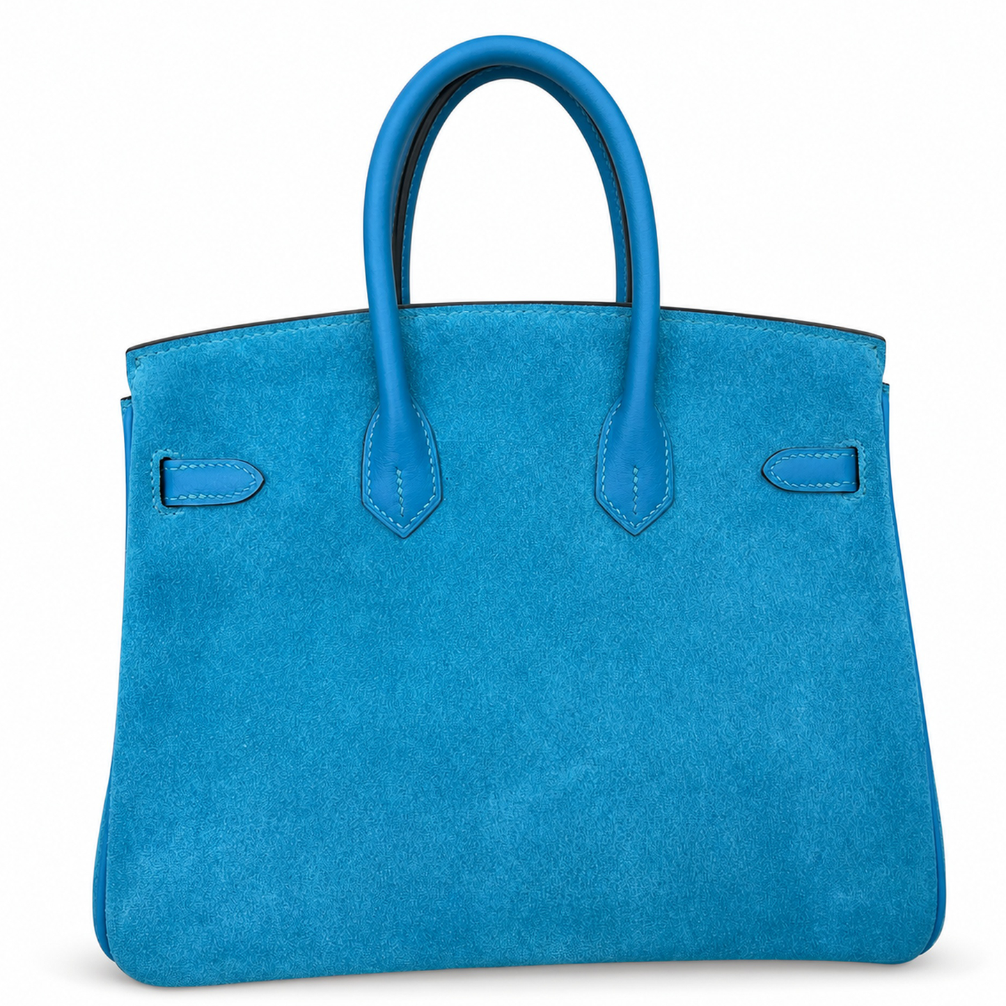 Vivid Tanzanite Blue Dual Texture Compact Trapezoid Hand Carry Tote With Radiant Golden Twist Lock Hardware And Uniform Matching Hue Edge Stitching
