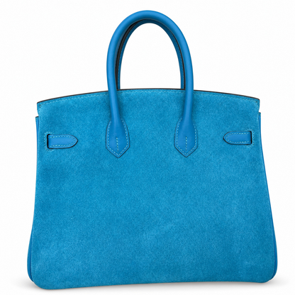 Vivid Tanzanite Blue Dual Texture Compact Trapezoid Hand Carry Tote With Radiant Golden Twist Lock Hardware And Uniform Matching Hue Edge Stitching