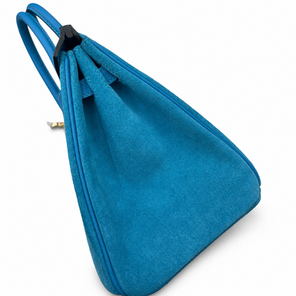 Vivid Tanzanite Blue Dual Texture Compact Trapezoid Hand Carry Tote With Radiant Golden Twist Lock Hardware And Uniform Matching Hue Edge Stitching